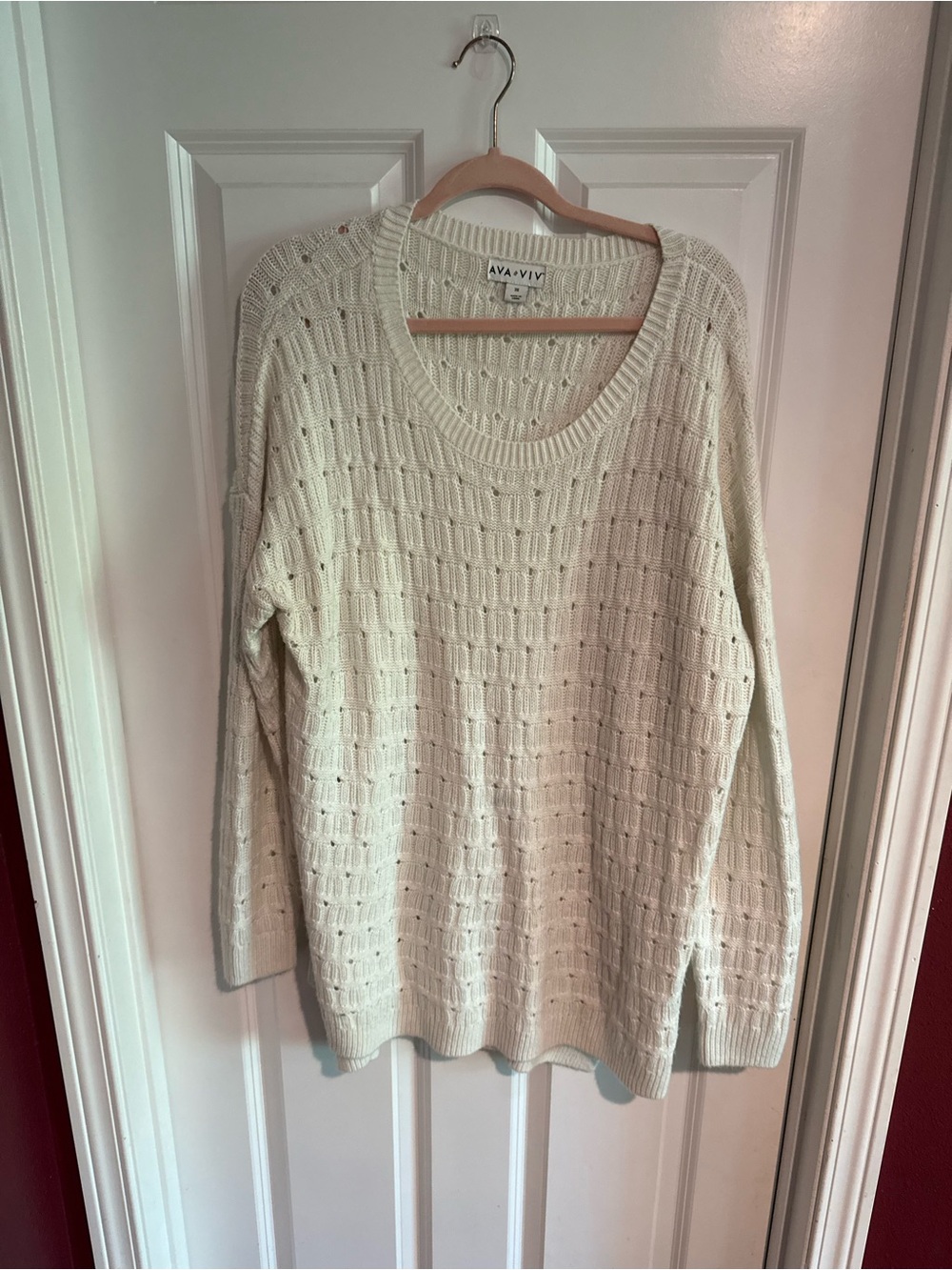 Ava & Viv Ivory Open-Knit Scoop Neck Sweater